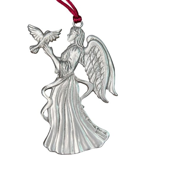 Seagull Pewter Angel & Cherub Christmas Ornaments Set Of 3 Red Ribbon Canada - Picture 4 of 12